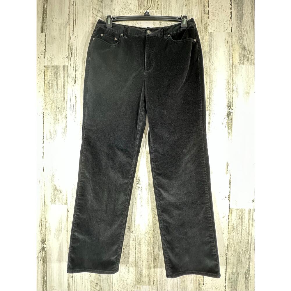 Talbots Black Velvet Pants Size‎ 12 (32x30.5) Straight Leg High Rise Stretch Vtg